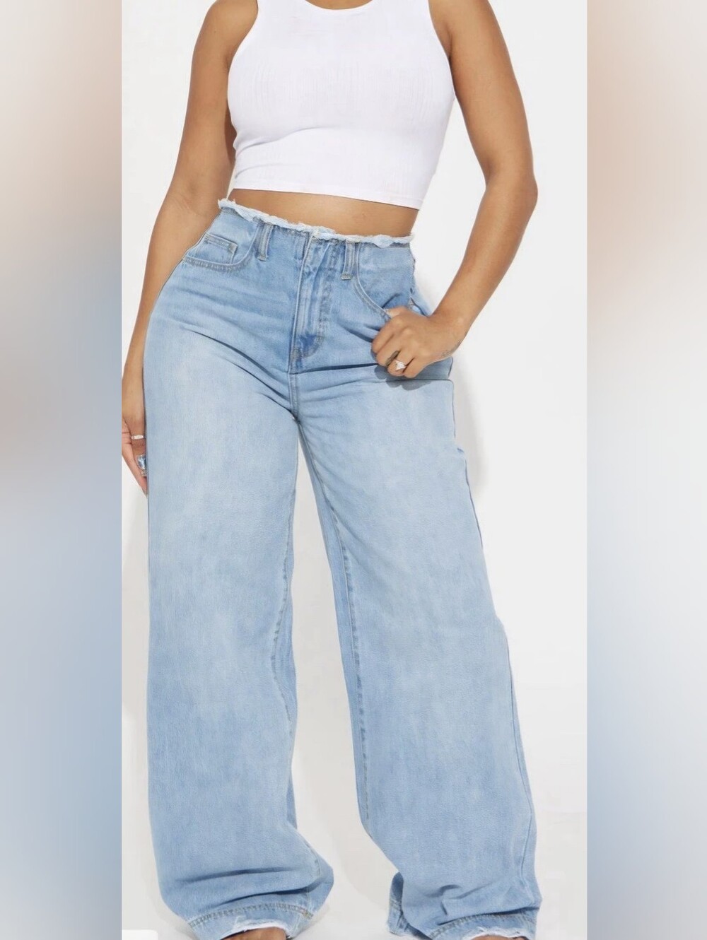Fashion Nova Women's Plus Size 14 In Your Dreams Cut Off Waistband Baggy Jean